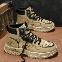 觞客优男靴2024秋季新款高帮鞋增高马丁靴男士工装休闲短靴户外登山男鞋 卡其色 44