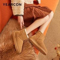 意尔康 女鞋雪地靴女2024厚底百搭冬季休闲平底棉鞋加绒保暖通勤靴子 土黄色 37