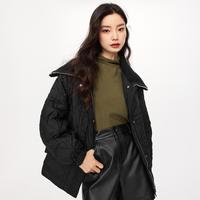 诗凡黎羽绒服女秋冬90白鸭绒翻领轻薄保暖中长外套