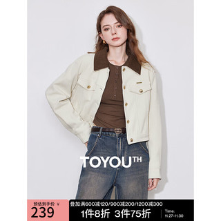 初语加绒加厚灯芯绒外套女2024冬季短款撞色拼接设计夹克上衣 浅米色 L