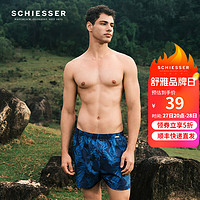 SCHIESSER 舒雅 男士纯棉梭织印花透气阿罗裤家居短裤E9/22766X 蓝色 XXL