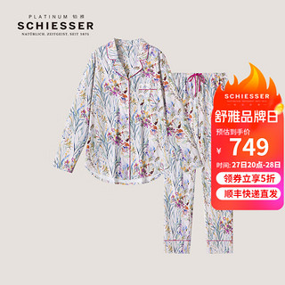 SCHIESSER 舒雅 女士铂雅黑牌翻领70S纯棉双面布睡衣长袖长裤家居服套装91/21467H 粉红 M