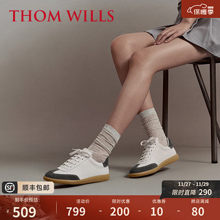 THOM WILLS 威世 德训鞋女经典真皮夏季透气百搭小白鞋女休闲牛皮运动板鞋 深灰白色WG761 6.5 /39码