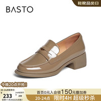 百思图商场新款简约时尚一脚蹬乐福鞋粗跟女单鞋A1216CA3