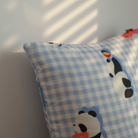 My little girl 蓝格胖胖熊纯棉双层纱床单枕套74*48cm