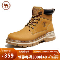 骆驼 CAMEL 男鞋舒软牛皮革时尚厚底马丁靴男工装靴 P13W223011 黄色 43