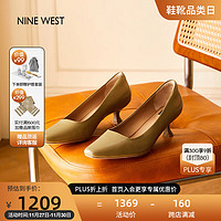 NINE WEST 玖熙 百搭单鞋复古风烤漆方头高跟鞋女 NH469026KK 卡其色37