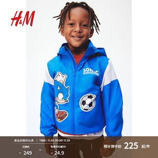 H&M 童装女童2024秋冬印花防风外套1168378 蓝色/刺猬索尼克 120/60