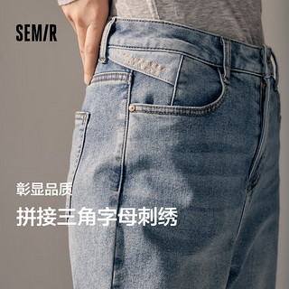 森马（Semir）森柔牛仔|牛仔裤女个性刺绣遮肉阔腿裤冬季抓绒长裤103723124001A L 牛仔黄泥染80325