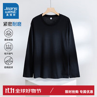 真维斯(Jeanswest)纯色长袖t恤男女秋季纯白黑宽松打底内搭男长袖t恤 黑色 M