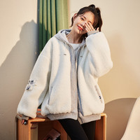 唐狮 TONLION冬装拼接外套女韩版宽松棒球服连帽仿羊羔绒夹棉夹克