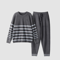 蕉内【赵露思同款】活动505H睡衣男女士可外穿保暖秋冬家居服套装 【男士】影灰条纹 L
