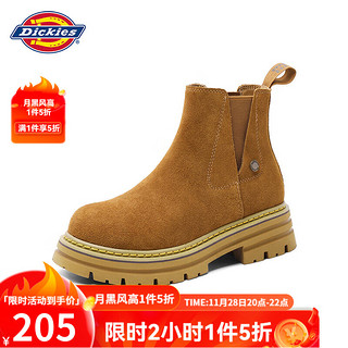 Dickies 帝客 女士马丁靴时尚百搭高帮女靴英伦风休闲靴子工装靴 土黄 37