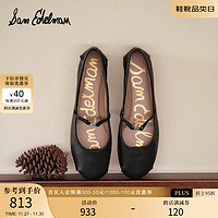 Sam Edelman 2024秋季羊皮复古玛丽珍鞋软平底一字扣带褶皱淑女甜美女ZENA 黑色 40