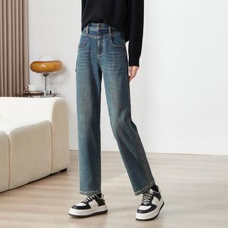 冬季加绒牛仔裤女老爹裤弹力休闲芒果裤哈伦裤子女有大码小个子