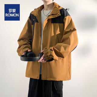 罗蒙(ROMON)冲锋衣男春秋款防风防水可拆卸帽工装夹克外套户外登山服 黑色 3XL