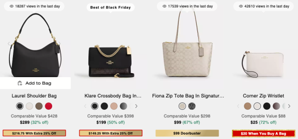 Coach Outlet黑五特惠 低至3折+额外75折