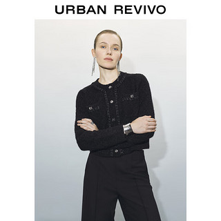 URBAN REVIVO UR2024秋冬女装气质菱格肌理针织开衫UWG940258 正黑 S