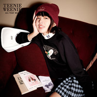 Teenie Weenie小熊圆领套头短款卫衣时尚休闲黑色女装红色上衣宽松 黑色 160/S