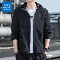 真维斯（Jeanswest）夹克男春秋季连帽宽松韩版潮流休闲外套青年针织上衣男 JX1208黑色 3XL