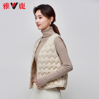 雅鹿【深V领】轻薄羽绒马甲女2024时尚大衣内搭新标鸭绒马夹背心 卡其色 M【100-115斤】