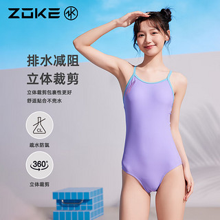 ZOKE 洲克 泳衣女连体三角专业竞速运动训练游泳衣124601120-2 紫/兰 L