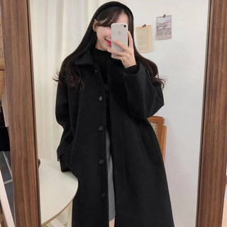 佘曼莱毛呢大衣女2024秋冬季韩版百搭中长款呢子风衣外套女装小个子 黑色【夹棉款】 3XL【140-150斤】