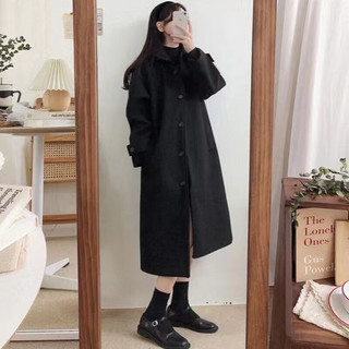佘曼莱毛呢大衣女2024秋冬季韩版百搭中长款呢子风衣外套女装小个子 黑色【夹棉款】 3XL【140-150斤】