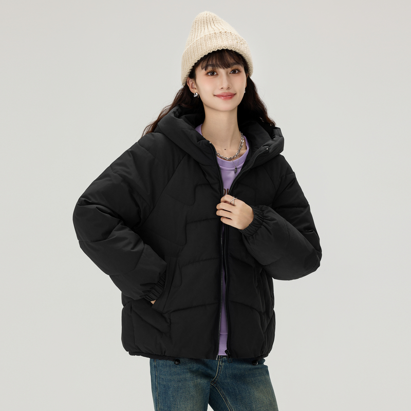 快鱼棉服女2024冬季宽松加厚纯色设计感棉衣外套保暖短款棉袄
