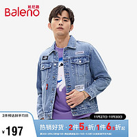 班尼路（Baleno）秋季男装潮流街头字母章仔装饰宽松洗水牛仔外套  003D L 