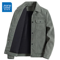 真维斯(Jeanswest)灯芯绒外套男士秋冬2024新款潮牌翻领休闲工装夹克加绒加厚 JK2270军绿常规 L