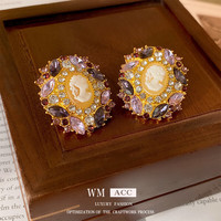 KOSE银针人像圆形耳坠 法式时尚小众设计感耳环 轻奢气质感耳饰 银针镶钻人像耳钉