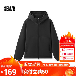 森马（Semir）夹克男抗静电摇粒绒2024毛绒外套连帽冬装百搭款109724108202 黑色90001 M