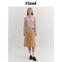 Eland衣恋小奶羔毛衣女POLO领短款绞花开衫含绵羊毛2024早春