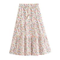 印花半身裙春季田园文艺流苏碎花纯棉伞裙子