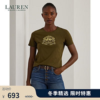 RALPH LAUREN 拉夫劳伦 LAUREN RALPH LAUREN 拉夫劳伦 女装 24年秋宽松版狮子饰章棉平纹针织T恤RL62208 300-植物绿 L