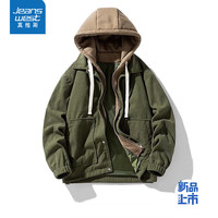 真维斯衣服男装外套灯芯绒假两件棉服宽松连帽秋季夹克男 军绿色 XL