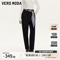 VERO MODA VEROMODA休闲裤女2024早秋萝卜裤九分裤丝带拼接腰带通勤显瘦 黑色 155/60A/XS