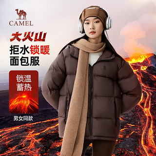 骆驼（CAMEL）大火山羽绒服男女款城市轻户外加厚防寒面包服冬季外套M34CR07674 法式棕 S