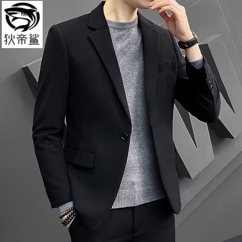 狄帝鲨潮牌修身西装外套男士春秋新款高级感痞帅气男装韩版商务休闲西服