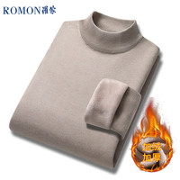 罗蒙(ROMON)男士半高领套头毛衣加绒加厚打底针织衫休闲上衣外套男卡其色XL