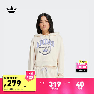 adidas 阿迪达斯 宽松印花运动连帽卫衣女装春季阿迪达斯三叶草 奇妙白 A/XL