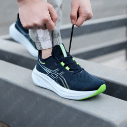 ASICS 亚瑟士 男鞋 24秋季新款GEL-NIMBUS26比赛训练运动鞋缓震透气跑步鞋 深蓝色/绿色