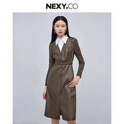 NEXY.CO 奈蔻 2024年秋季酷帅通勤收腰显瘦长袖连衣裙女