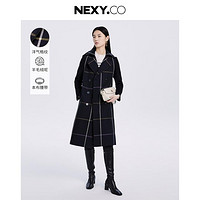 NEXY.CO 奈蔻 秋冬羊毛格纹单排扣商务通勤翻领长袖女式大衣