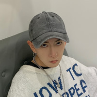 妆羽婉帽子男潮软顶水洗牛仔棒球帽男显脸小秋季休闲百搭韩版鸭舌帽男款 标准码 可调节