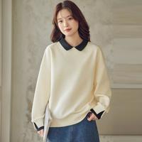 【撞色假两件】24年秋季时尚潮流纯色翻领上衣女简约百搭卫衣女