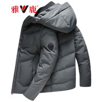 雅鹿 羽绒服男短款连帽厚款冬季新品青年休闲时尚韩版羽绒外套上衣 7020黑色 170