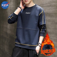 NASA RHUDE加绒加厚简约百搭韩版圆领长袖字母刺绣男士卫衣