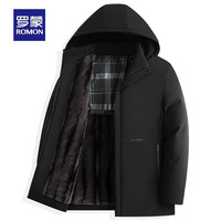 罗蒙(ROMON)中长款连帽棉服男士冬季加绒加厚中老年爸爸装毛领保暖棉衣外套